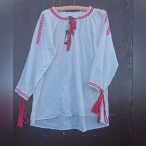 White Blouse with Red Embroidery